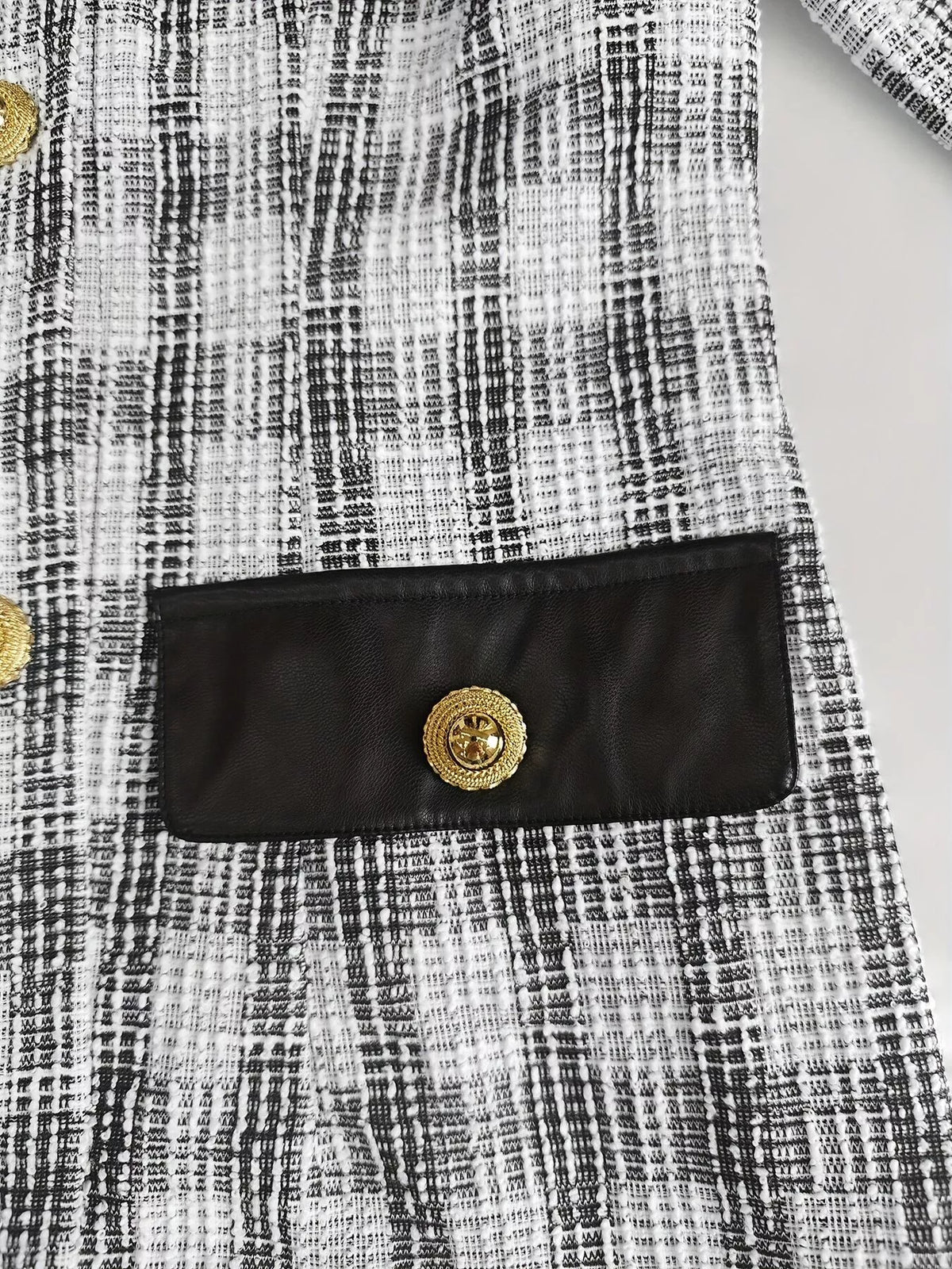 Long Sleeve Plaid Tweed Button-Down Mini Dress in Black