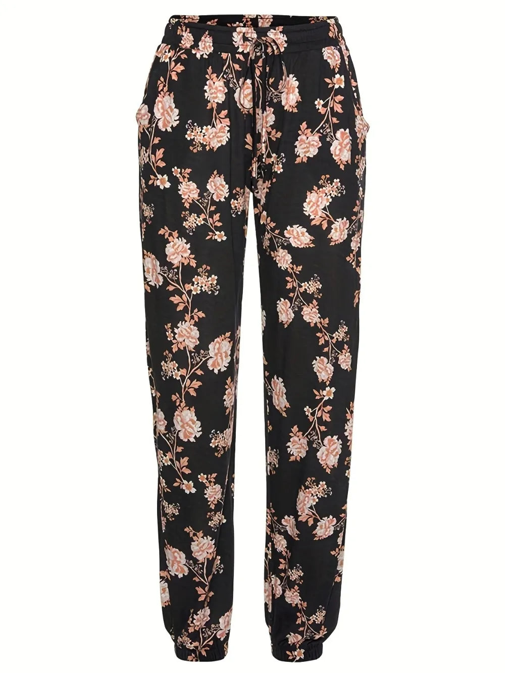 Floral Drawstring Pants in Black