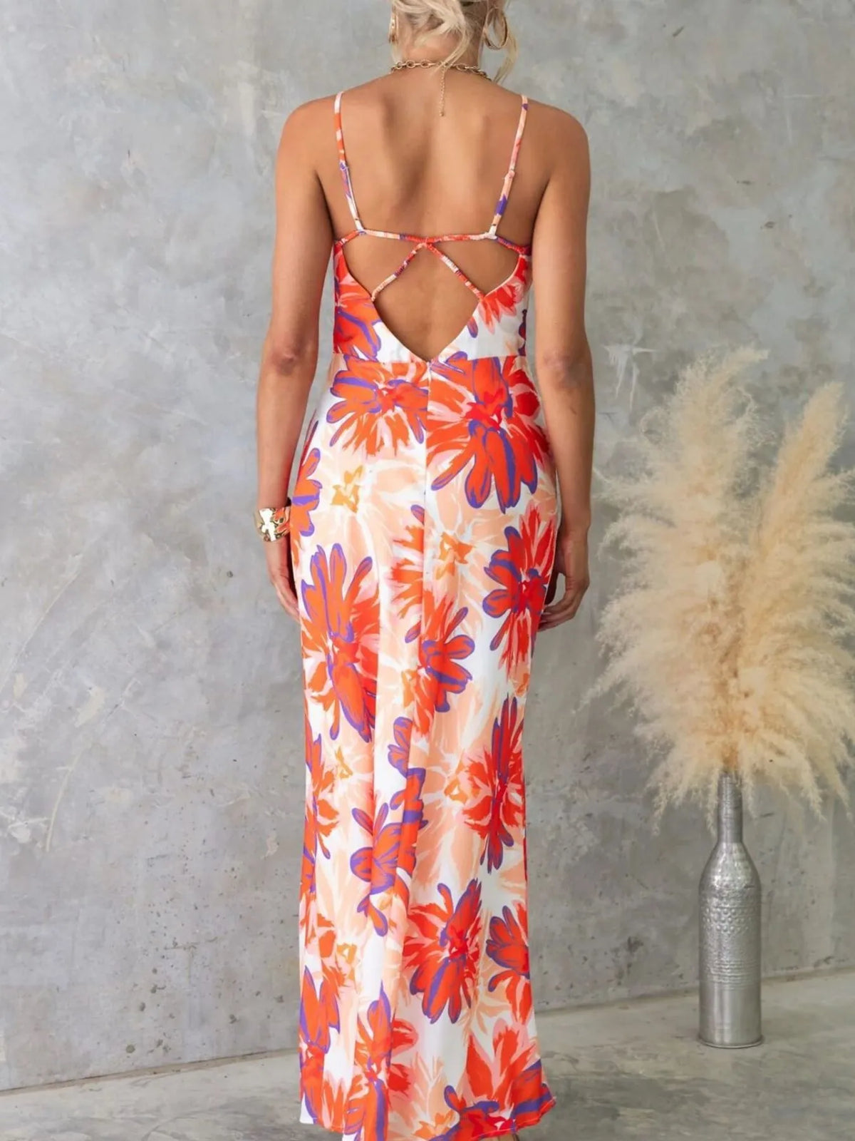 Backless Printed Maxi Dress