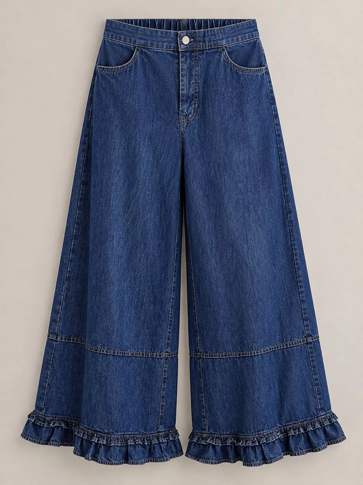 Wide-Leg Ruffle Hem Jeans