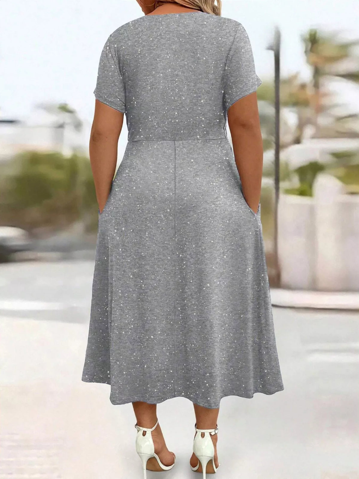 Glitter Flutter Sleeve Midi Dress