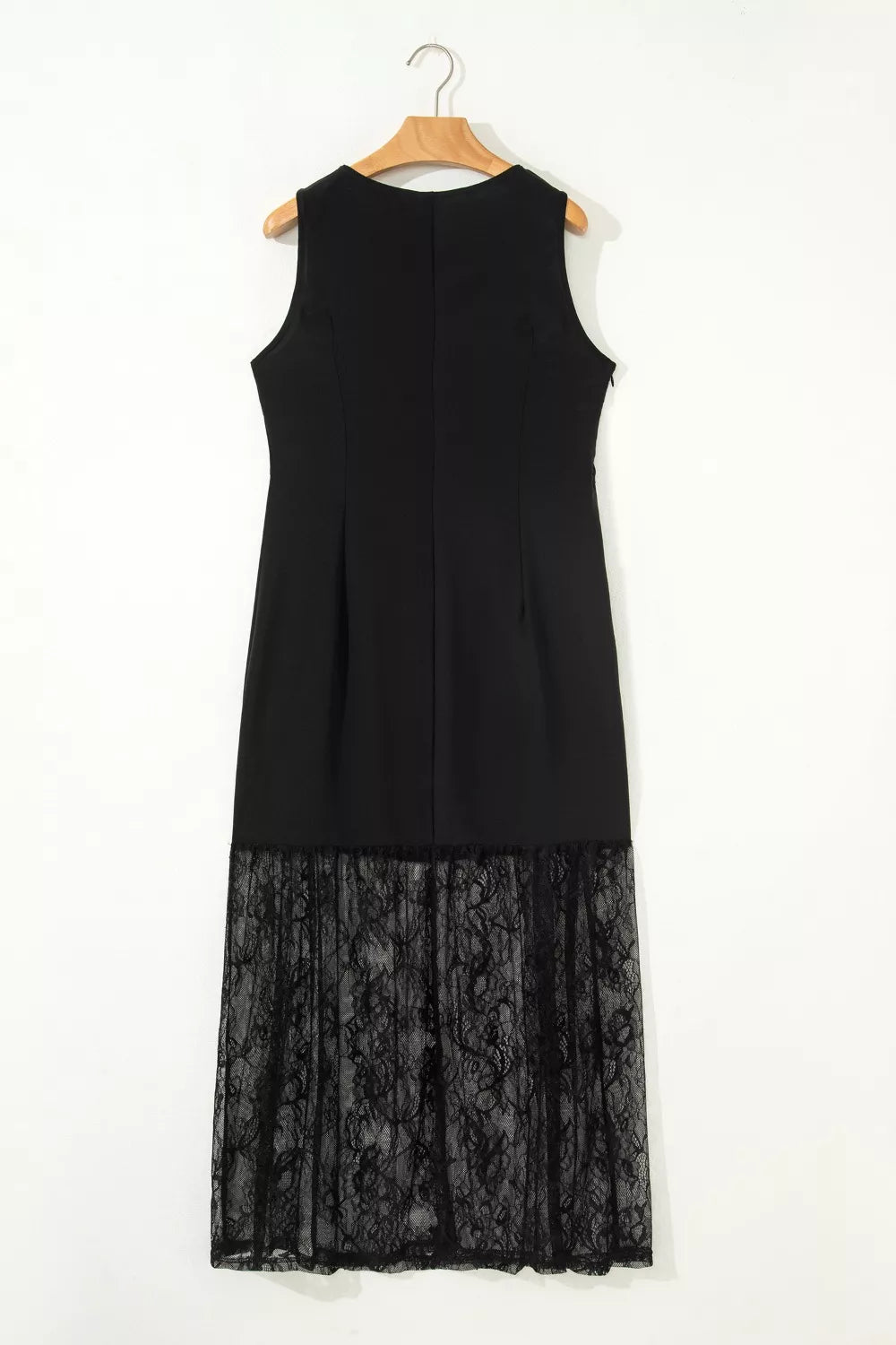 Sheer Floral Lace Patchwork Maxi Dress in Black