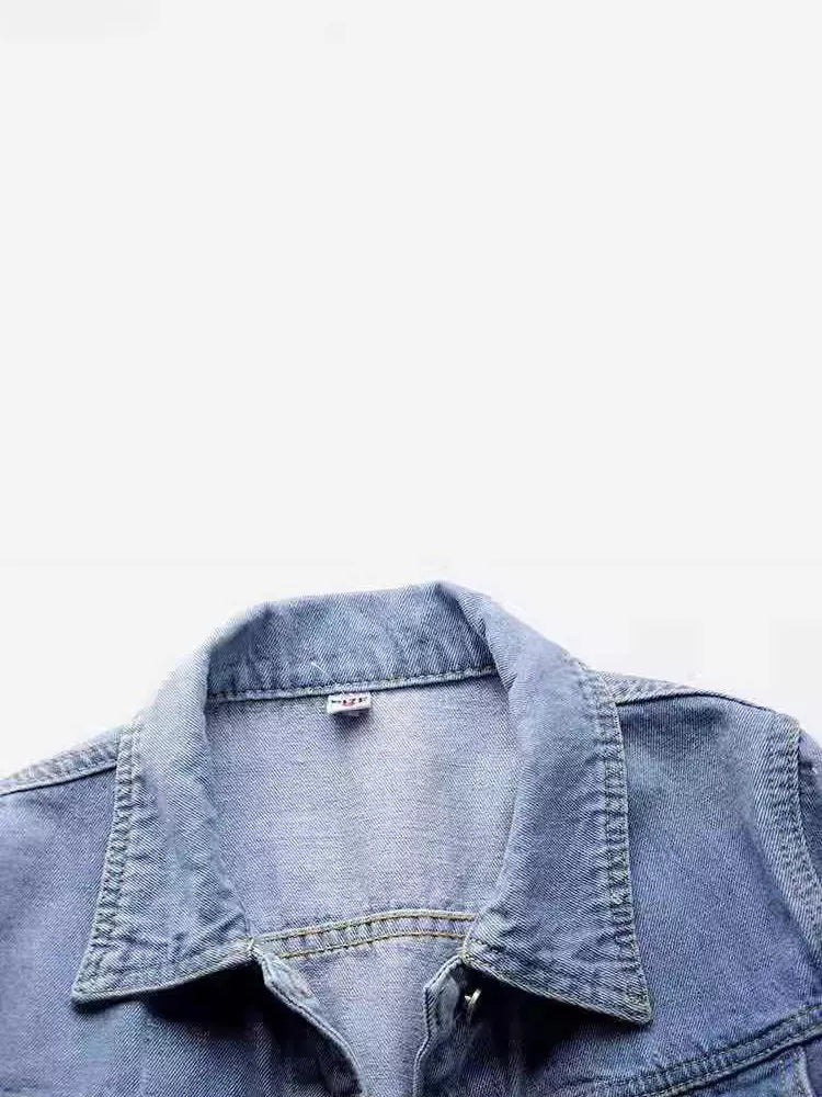 Distressed Mid-Sleeve Denim Jacket