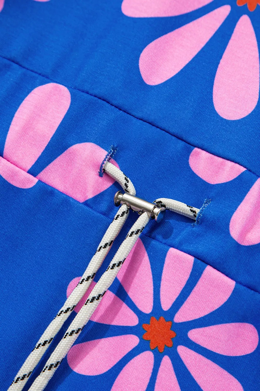 Floral Zip-Collar Drawstring Mini Dress in Blue