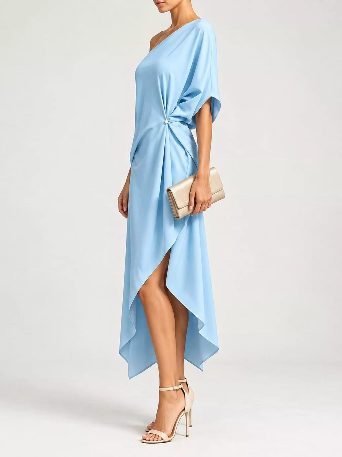 One-Shoulder Asymmetric Hem Midi Dress