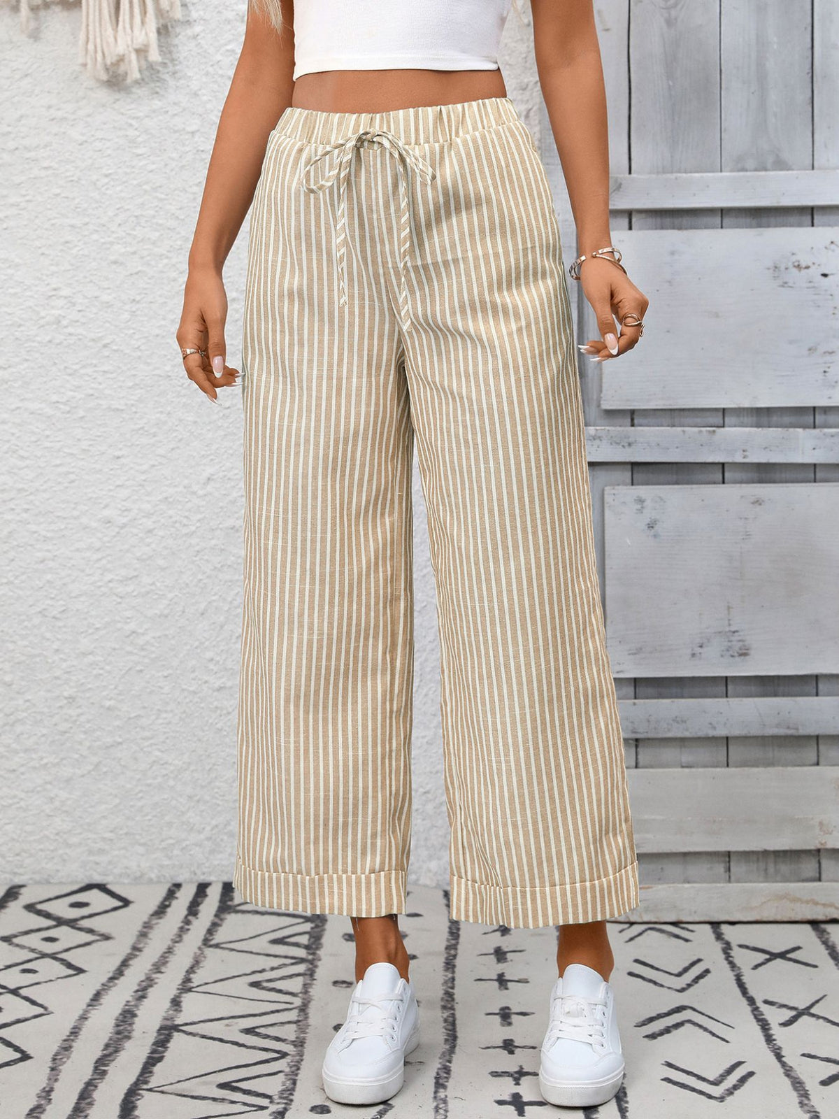 Striped Wide Leg Drawstring Pants