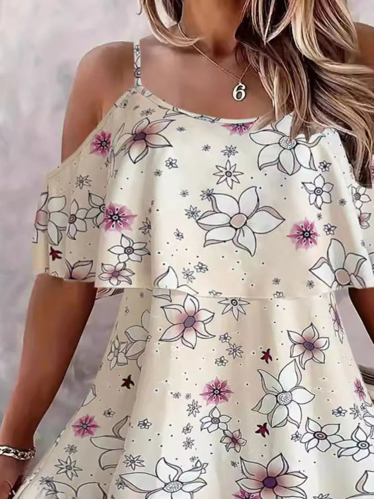 Ruffled Floral Cold-Shoulder Mini Dress