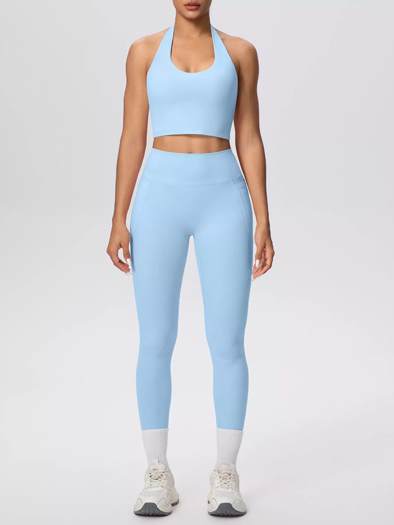 Halter Neck Crop Top and Leggings Active Set