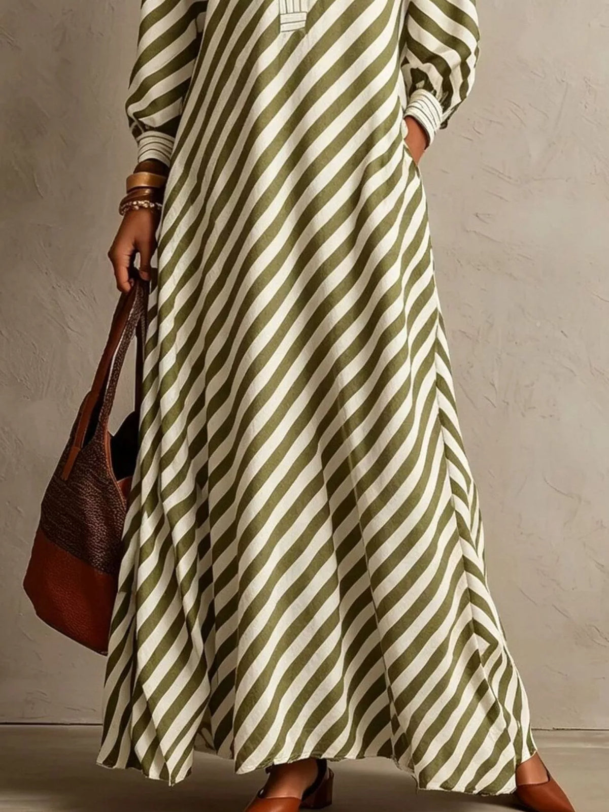Striped Long-Sleeve Maxi Dress