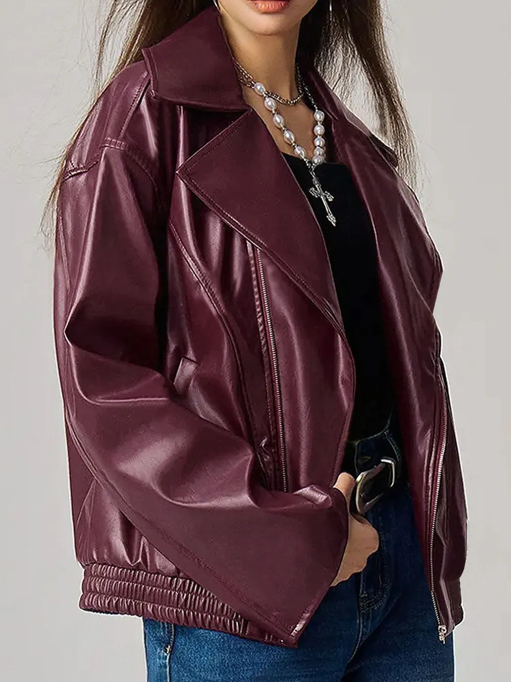 Drop Shoulder Zip Jacket in Plum Purple