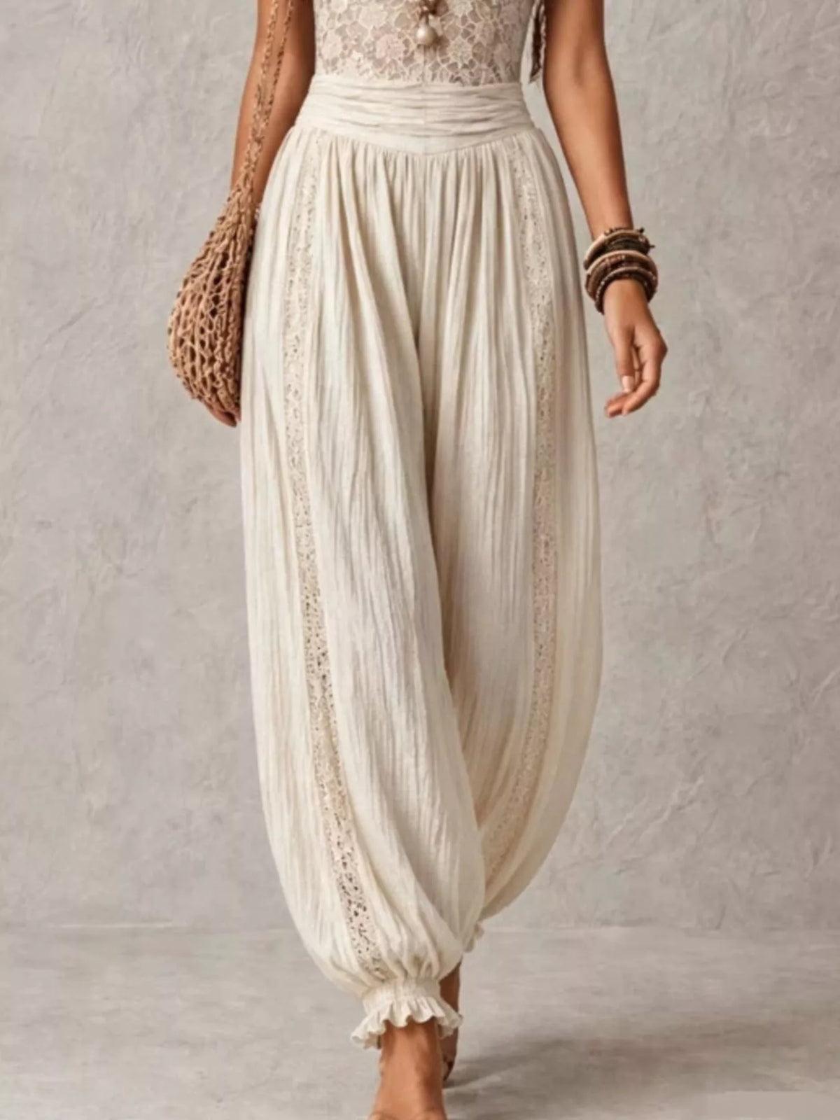 Boho Lace Corset Jumpsuit with Harem Pants