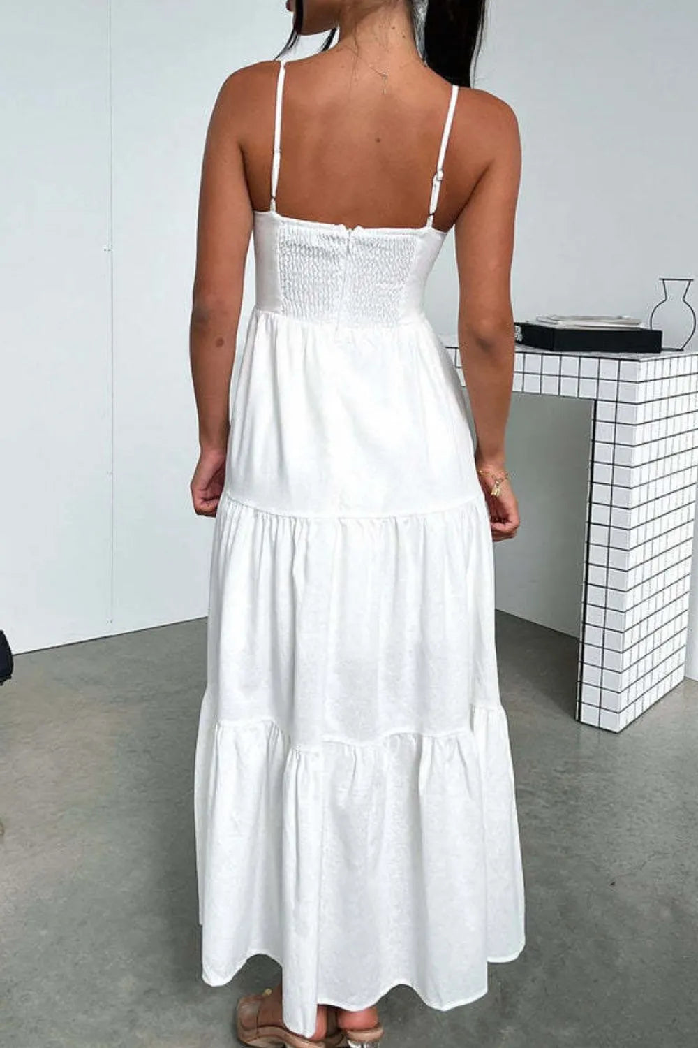 Cutout Tiered Dress with Spaghetti Straps by Shenori