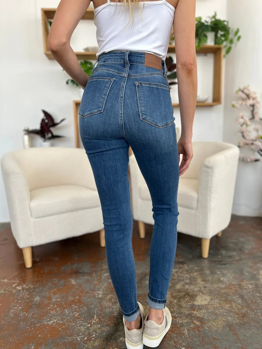 Judy Blue Cuffed-Hem Skinny Jeans in Medium Wash