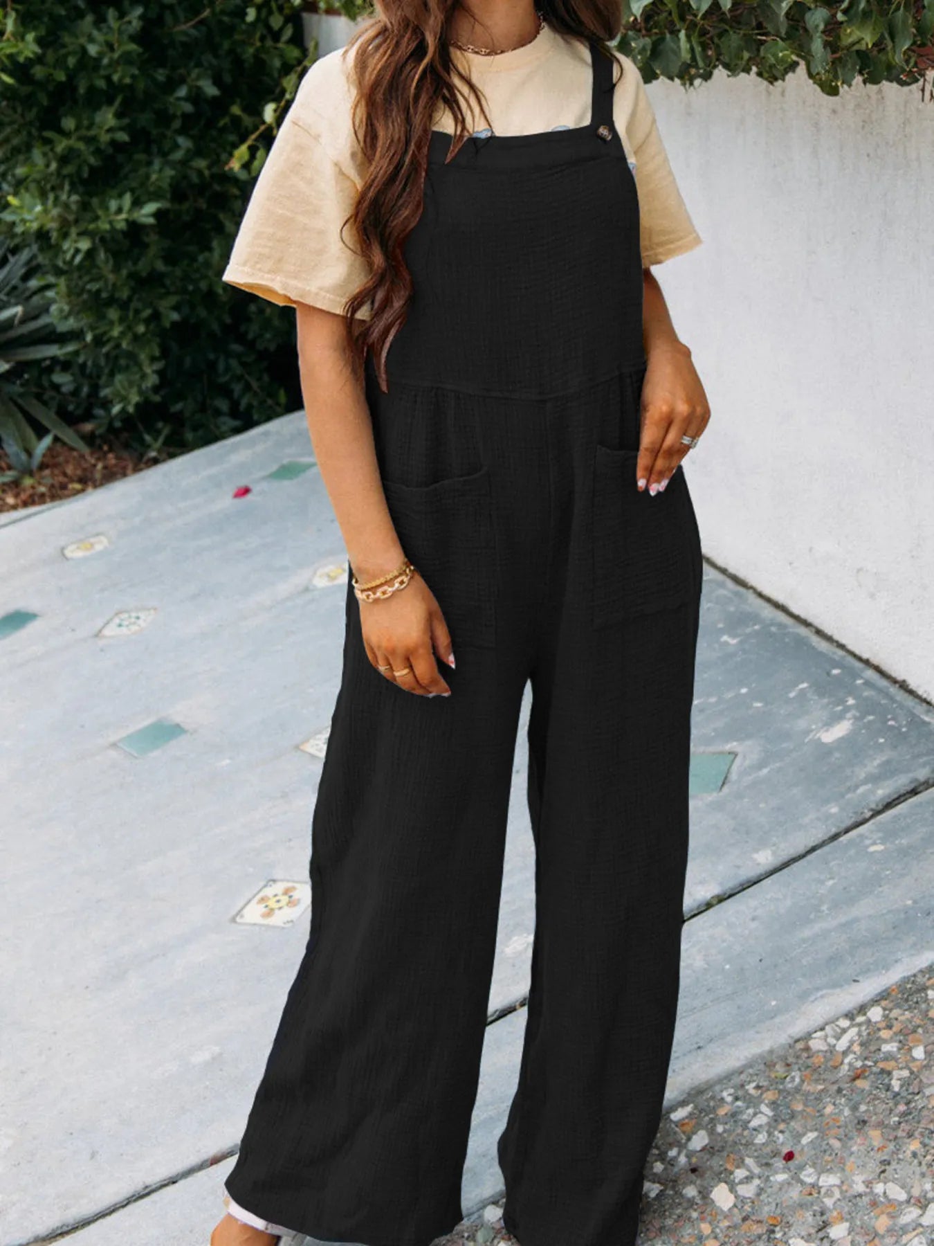 Textured Wide Leg Overalls