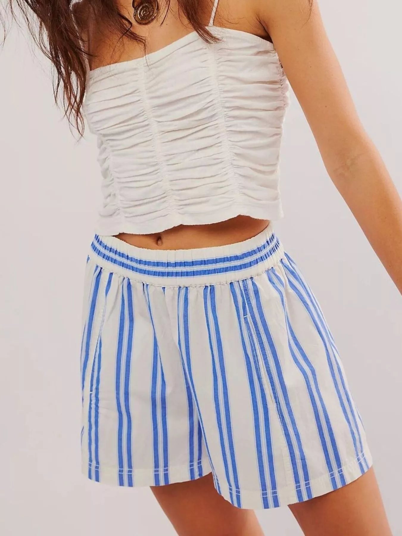 Striped Elastic Waist Shorts with Pockets by Mystique Q