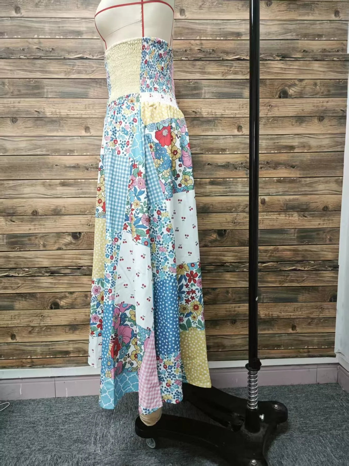 Patchwork Floral Tiered Maxi Skirt