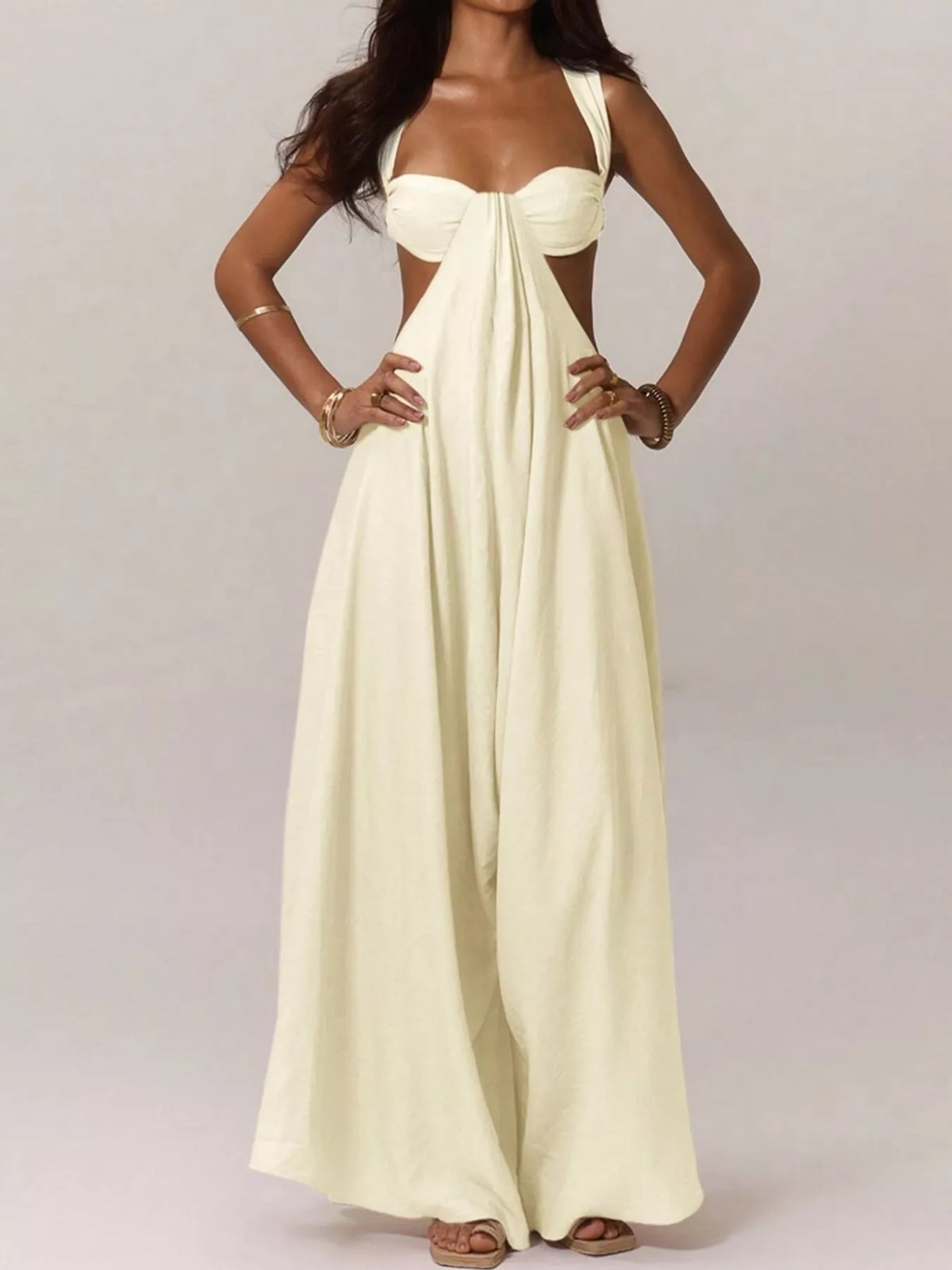 Backless Wide-Leg Jumpsuit with Cutout Detail
