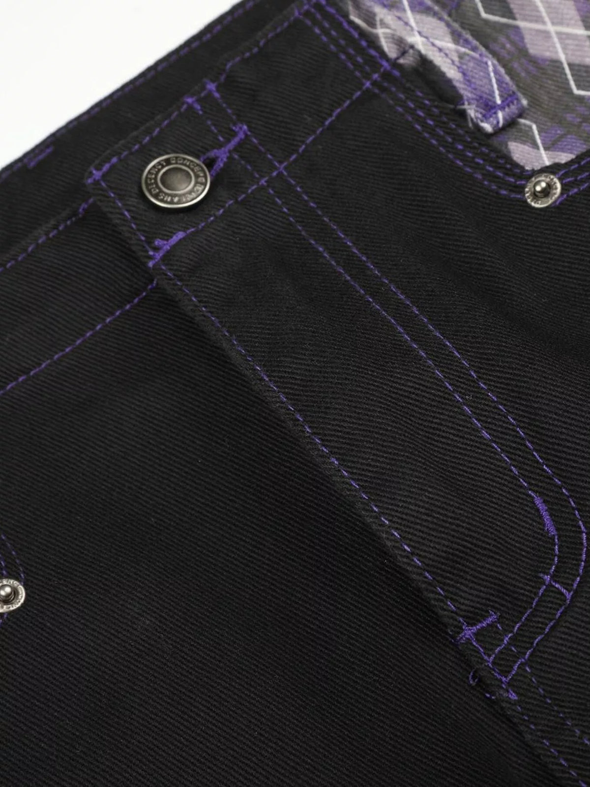 High-Waisted Wide-Leg Jeans with Argyle Accents in Black by TrendMaster