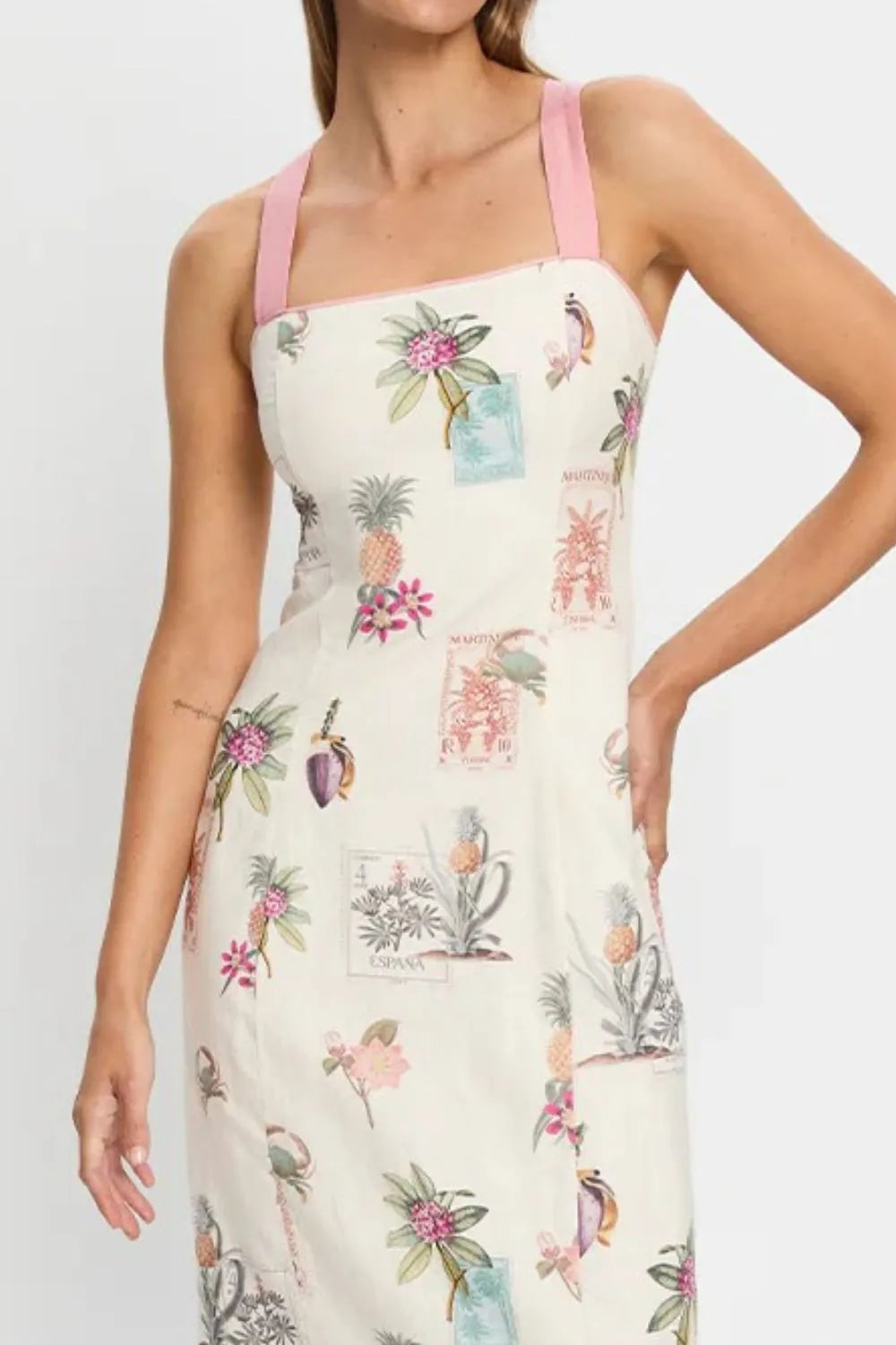 Crisscross Back Square Neck Midi Dress in Floral