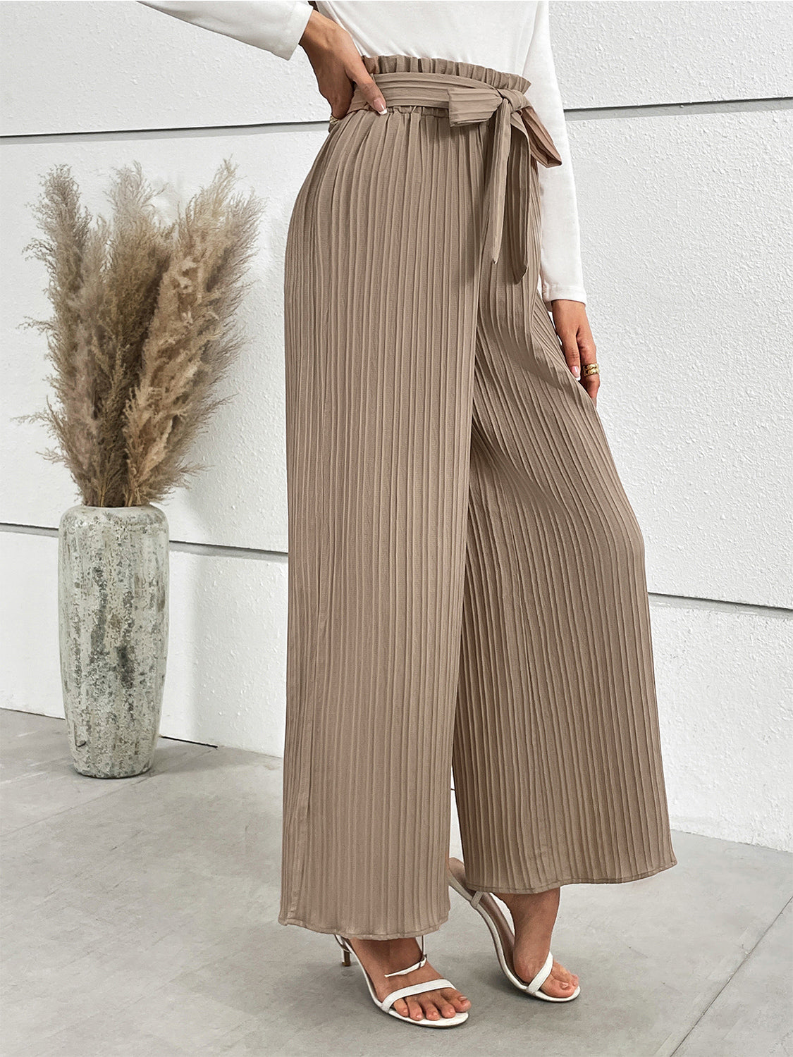 Tied Wide-Leg Pants in Camel