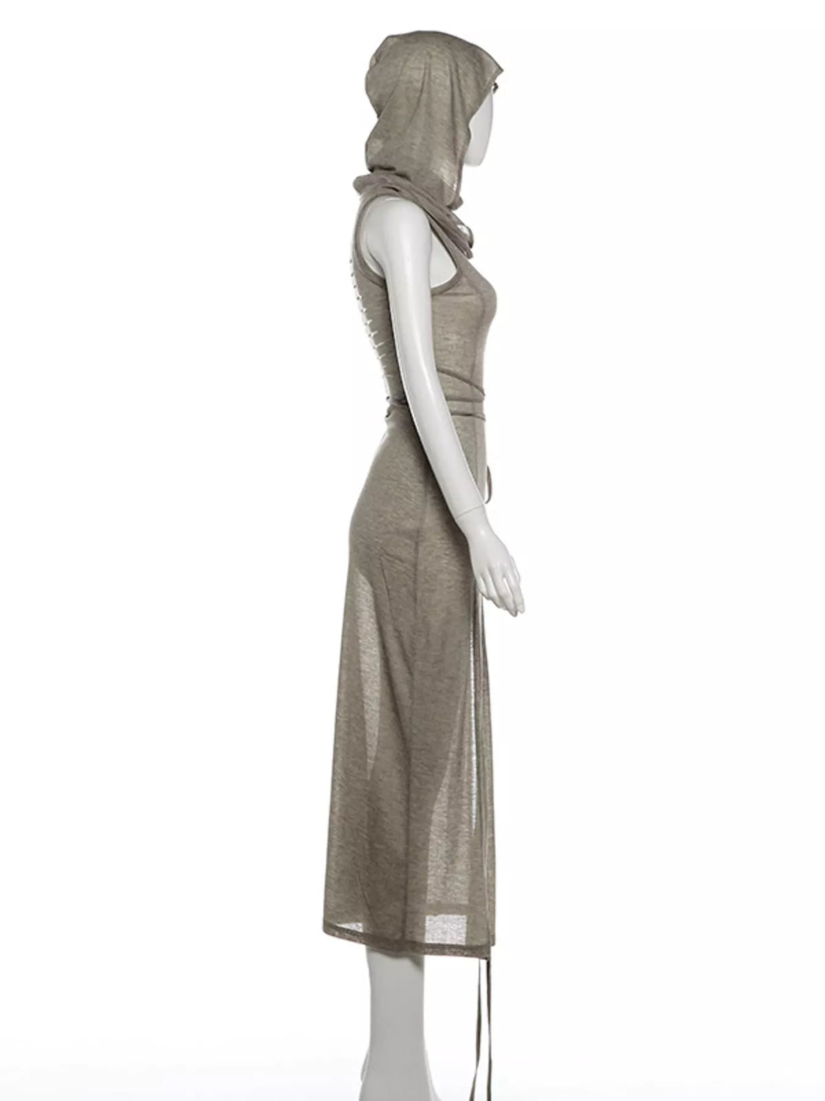 Sleeveless High-Slit Hooded Maxi Dress