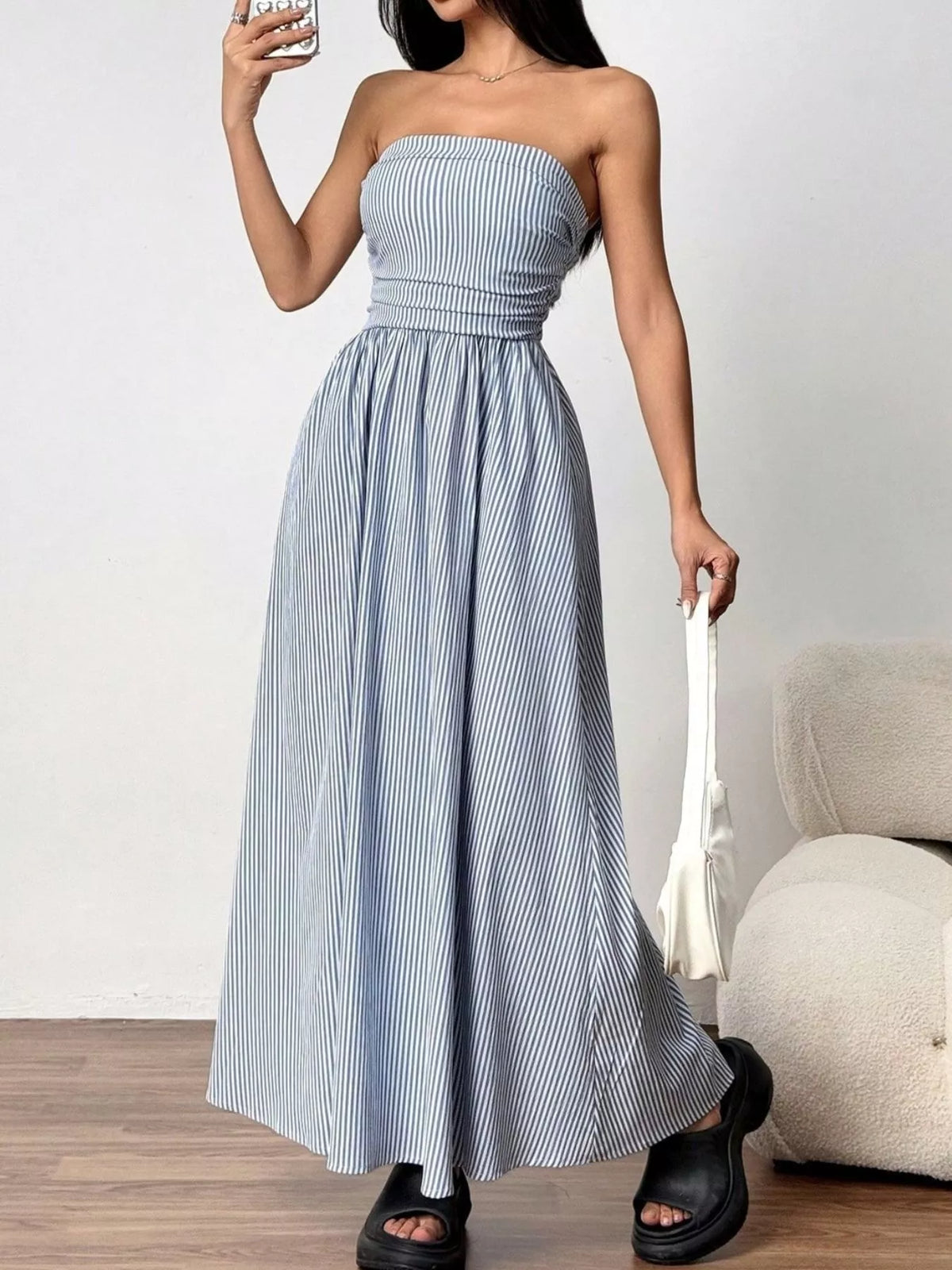 Smocked Strapless Striped Maxi Dress by Calliope