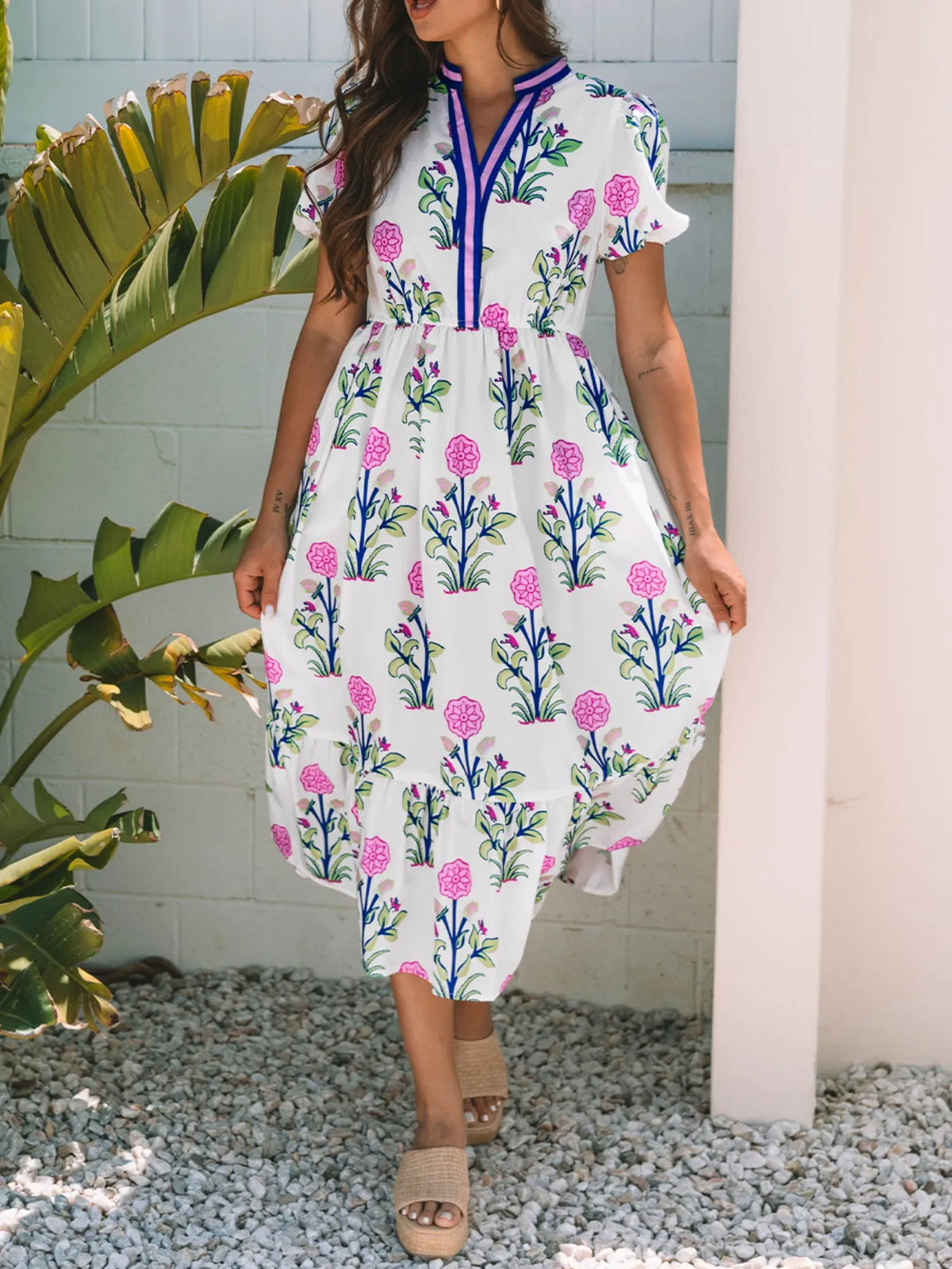Tiered Midi Dress with Pockets in White