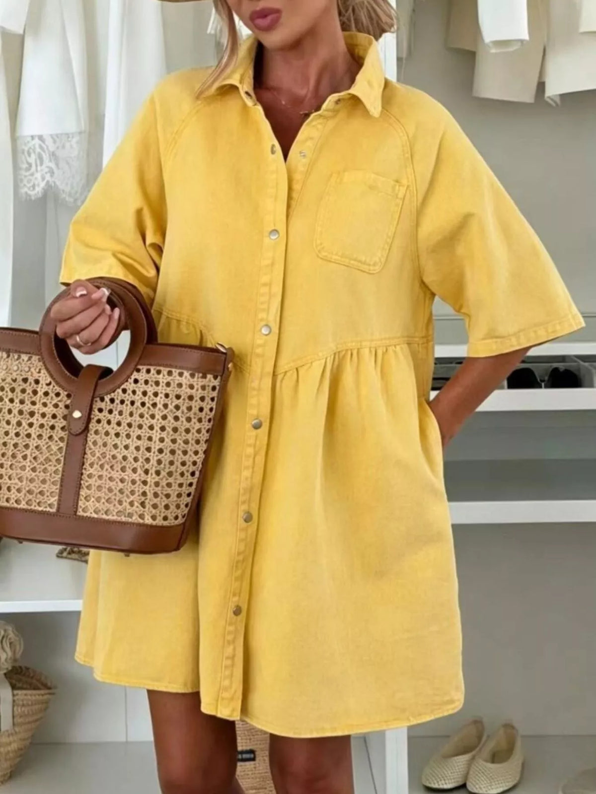 Button-Up Denim Shirt Dress