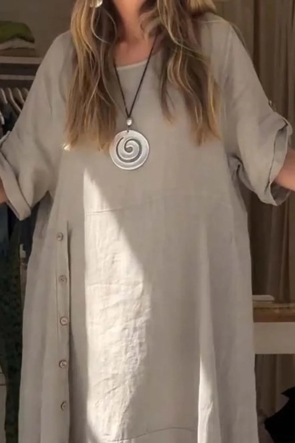 Relaxed-Fit Button-Front Dress, Plus Size