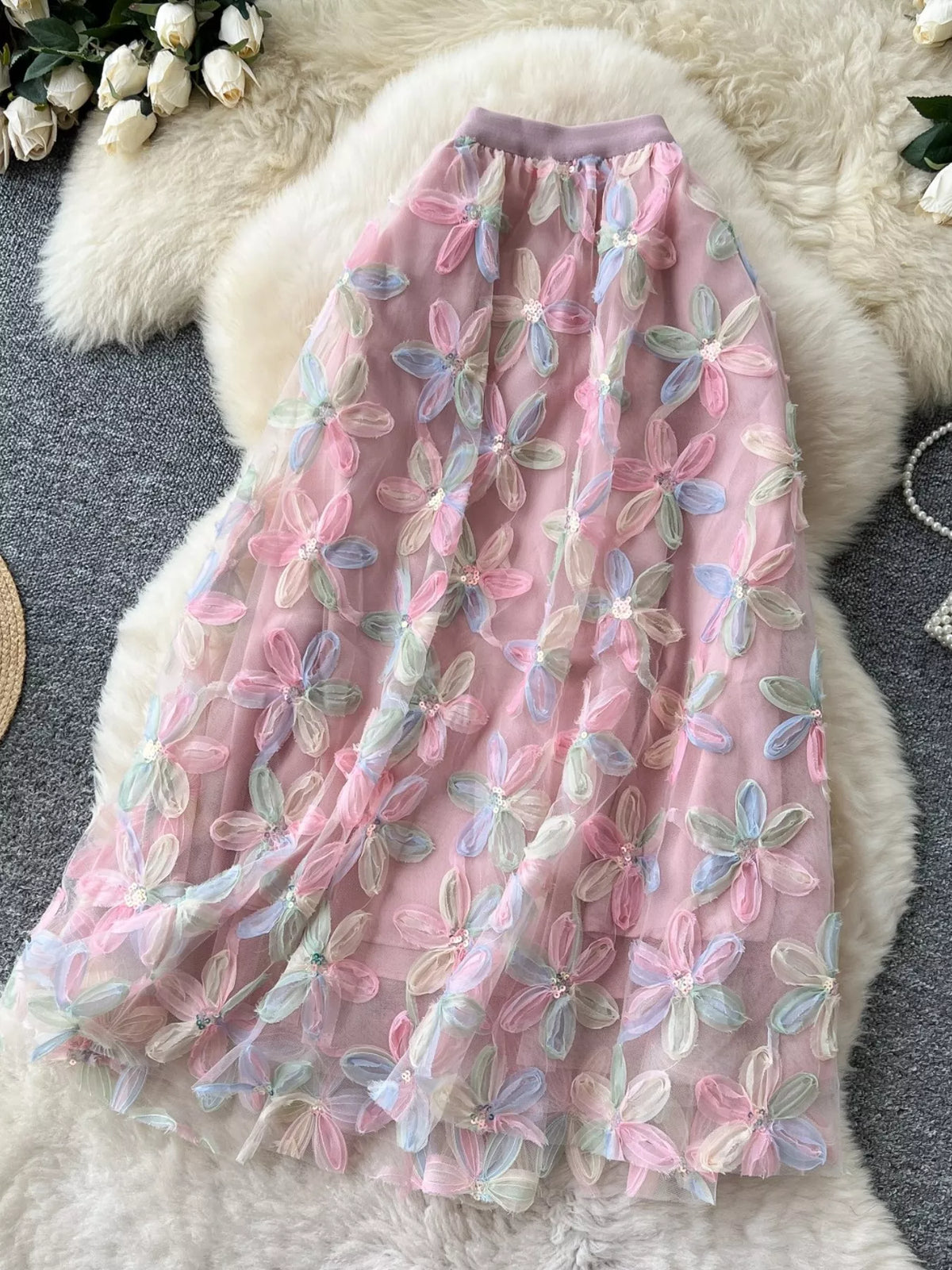 Floral Mesh Layered Skirt