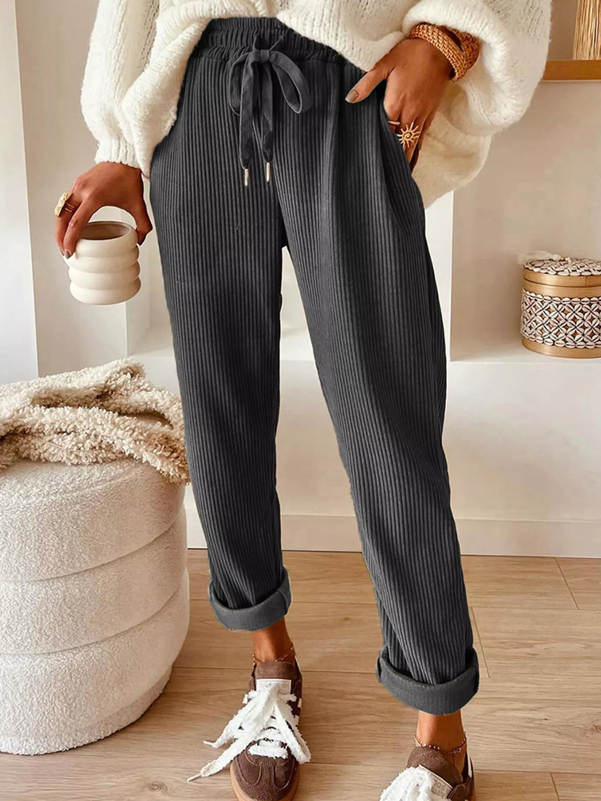 Corduroy Drawstring Waist Pants