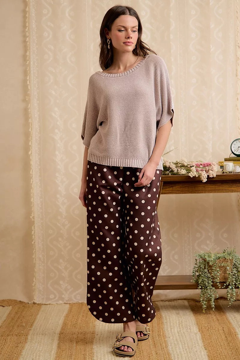 Short Dolman Sleeve Knit Top in Washed Mocha by BiBi