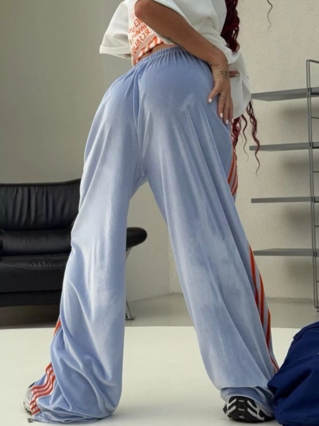 Velvet Wide-Leg Drawstring Pants