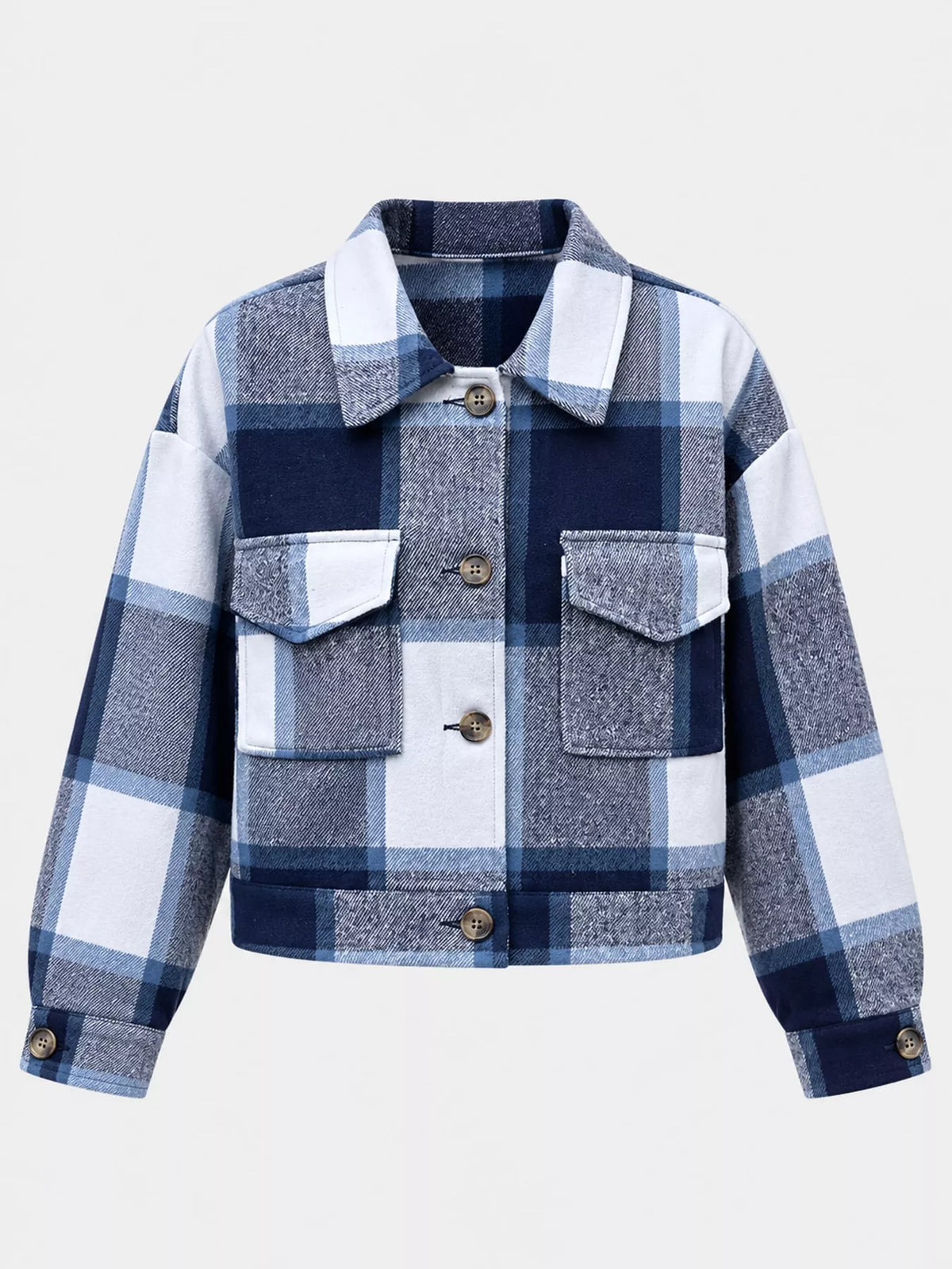 Plaid Button-Up Cropped Jacket