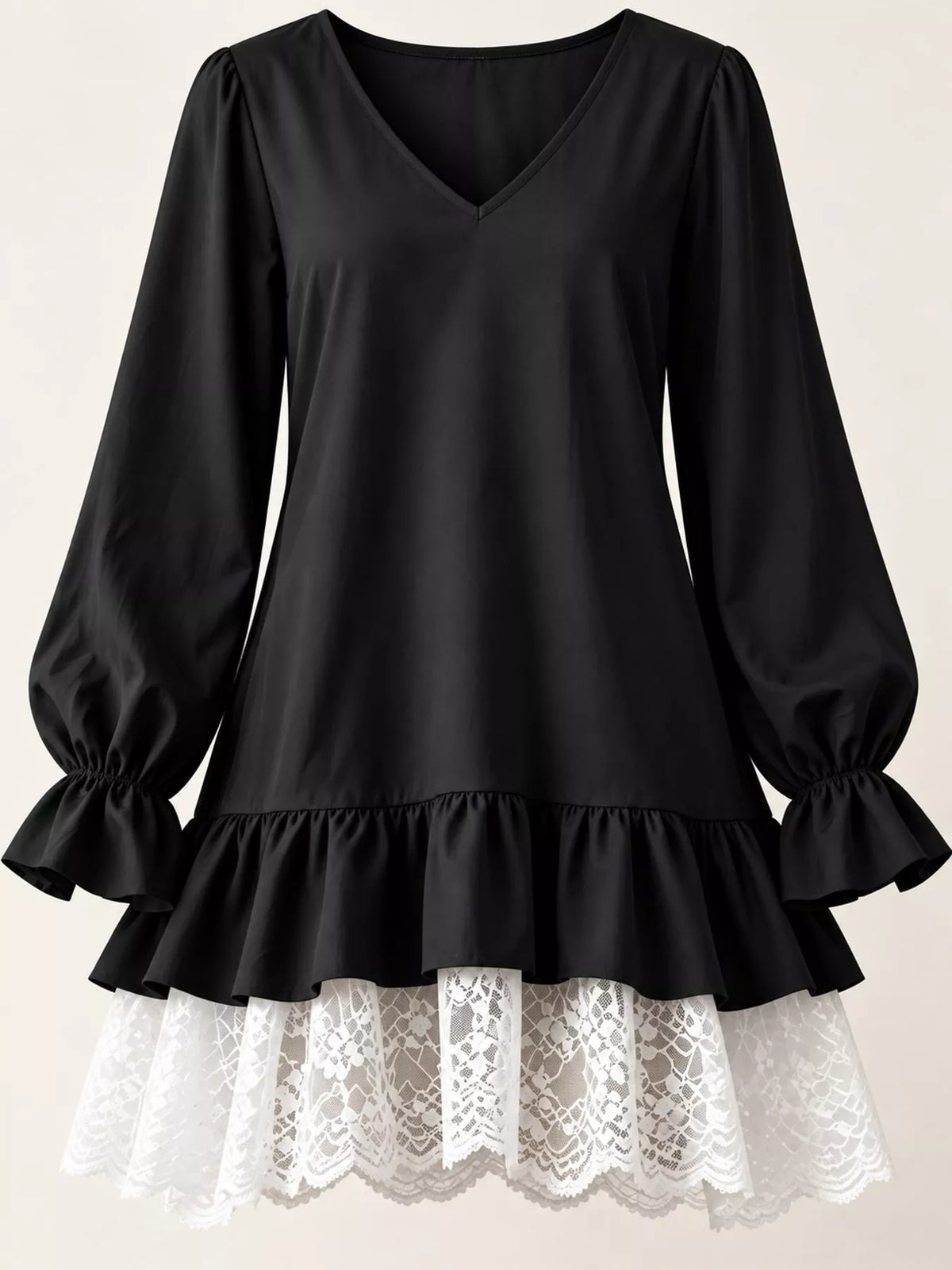 Lace Hem Flounce Sleeve Dress