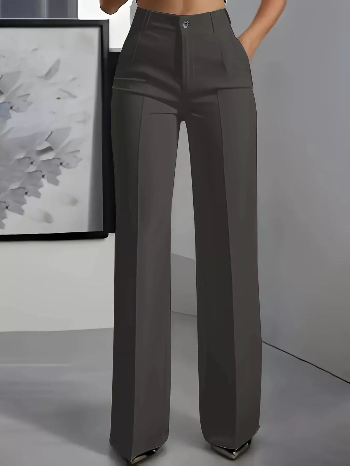 High-Waisted Wide-Leg Pants with Seam Detail