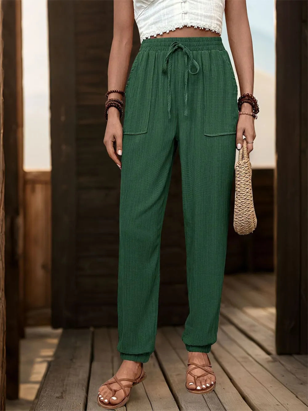 Textured High-Waist Joggers