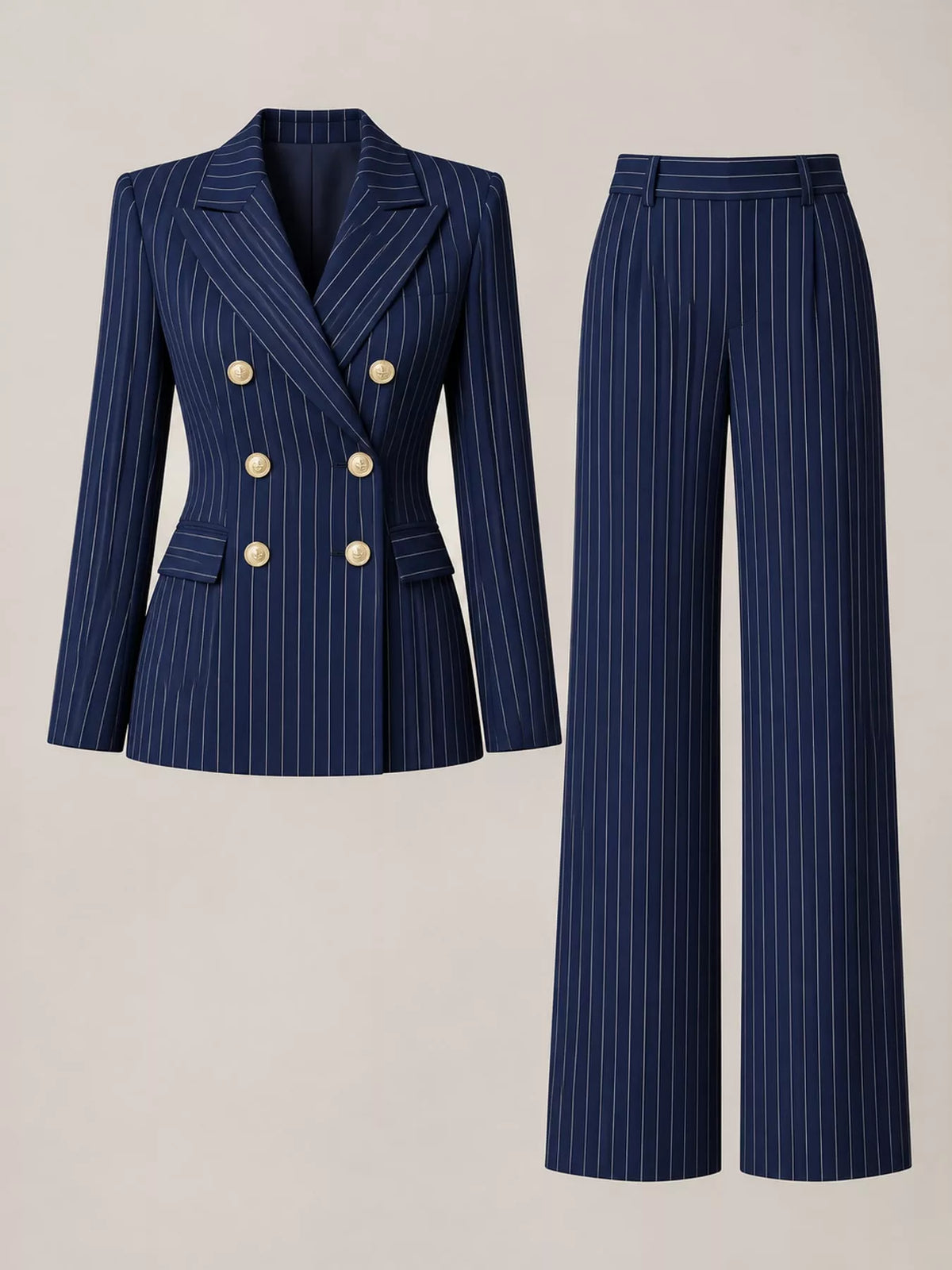 Double-Breasted Pinstripe Blazer and Pants Set