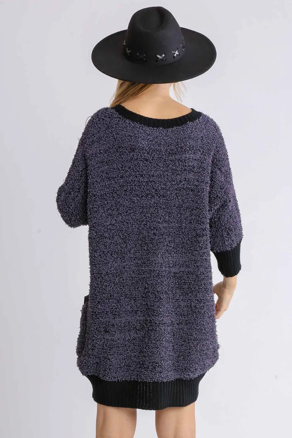 Umgee Ribbed Hem Sweater Dress in Black