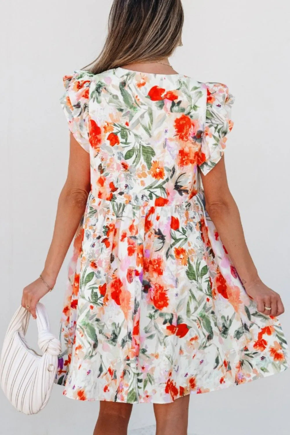 Floral V-Neck Mini Dress with Ruffle Sleeves