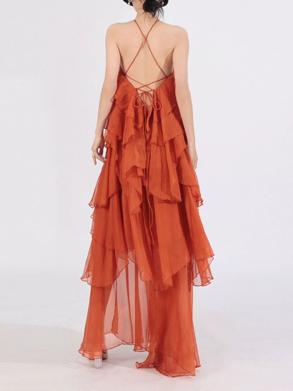 Ruffled Chiffon Halter Maxi Dress