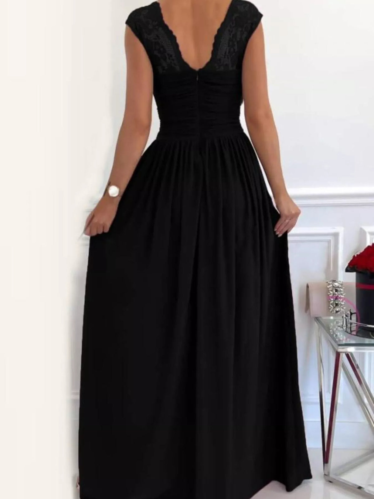 Lace Detail High Slit Maxi Dress