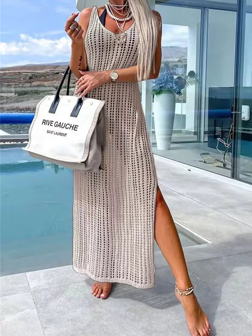 Openwork Cutout Wide Strap Dress