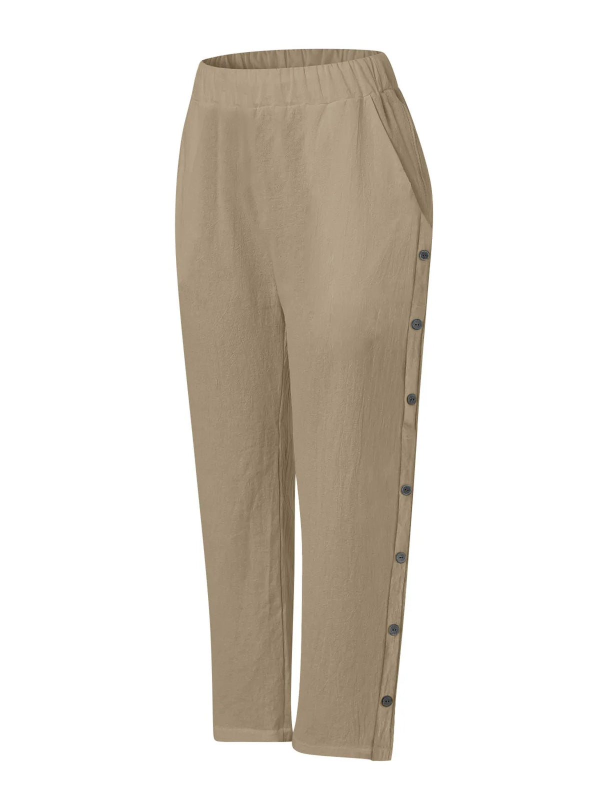 Side Button Wide Leg Pants, Plus Size
