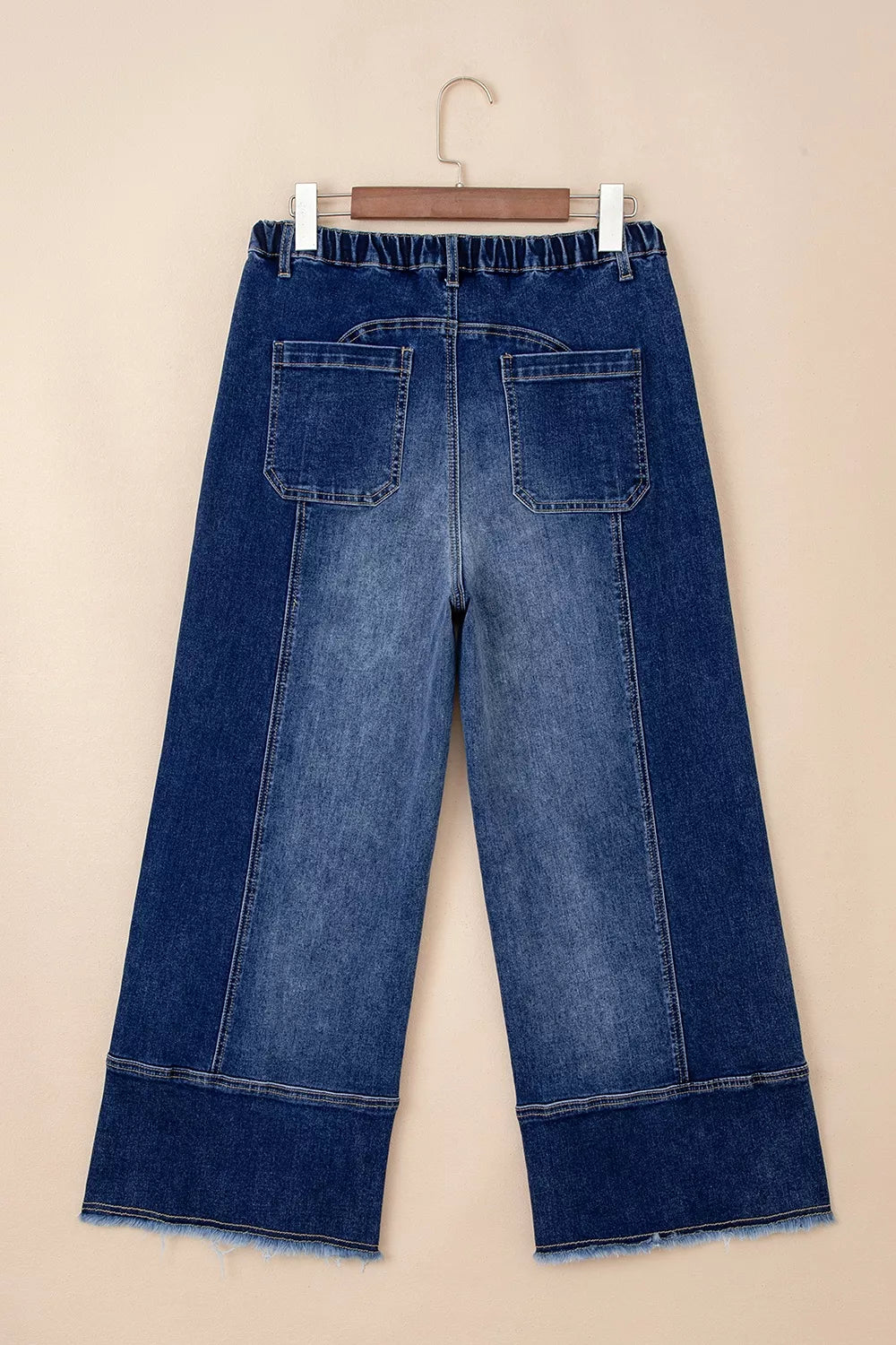 Raw Hem Wide Leg Denim Pants in Medium