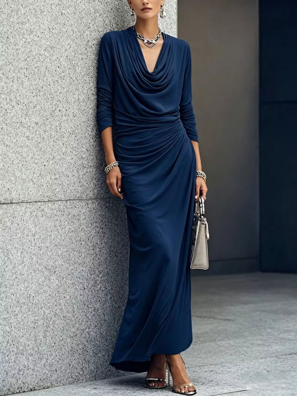 Cowl Neck Ruched Maxi Dress