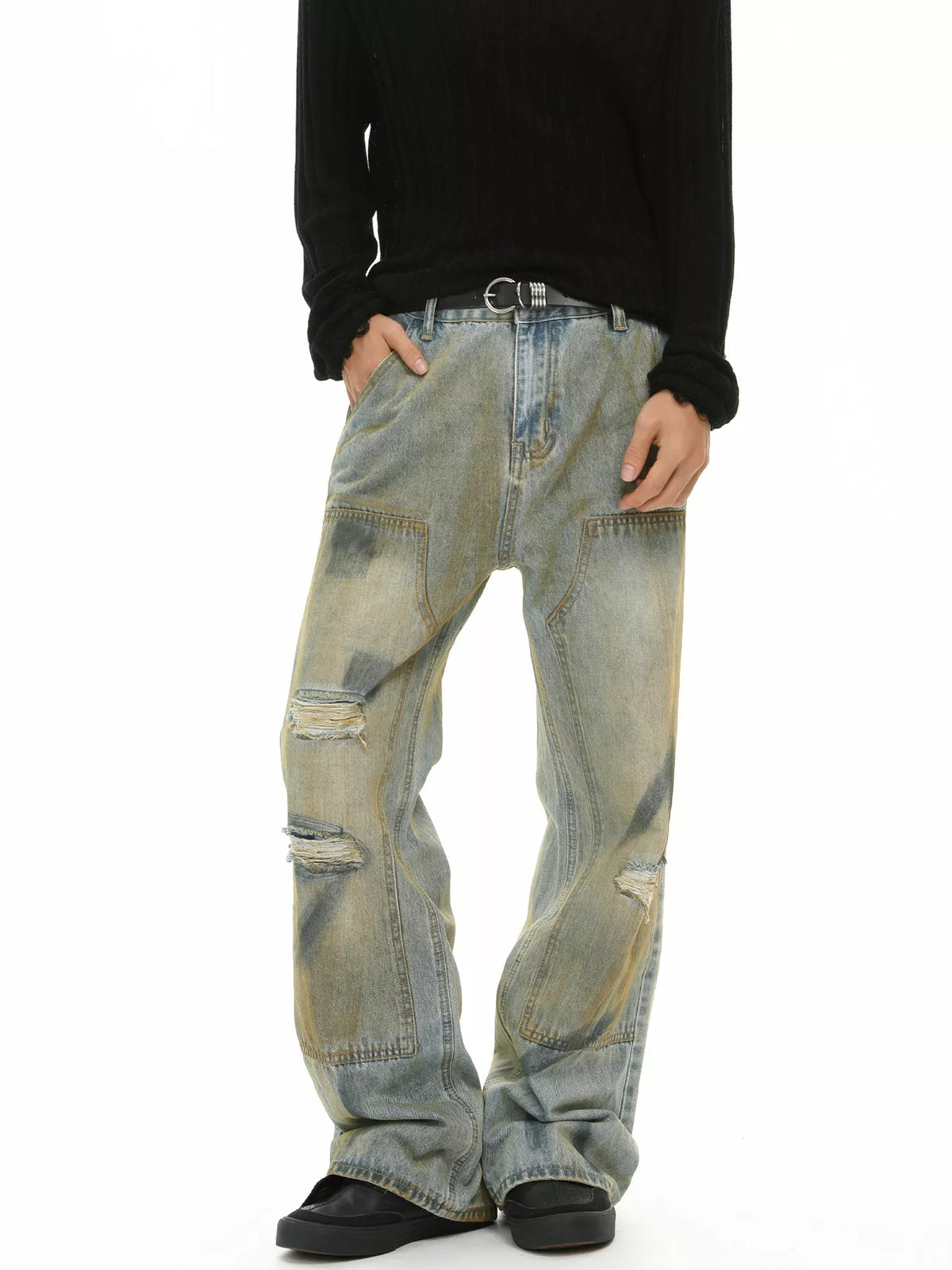 Loose-Fit Distressed Jeans in Light Wash by DashingTogs