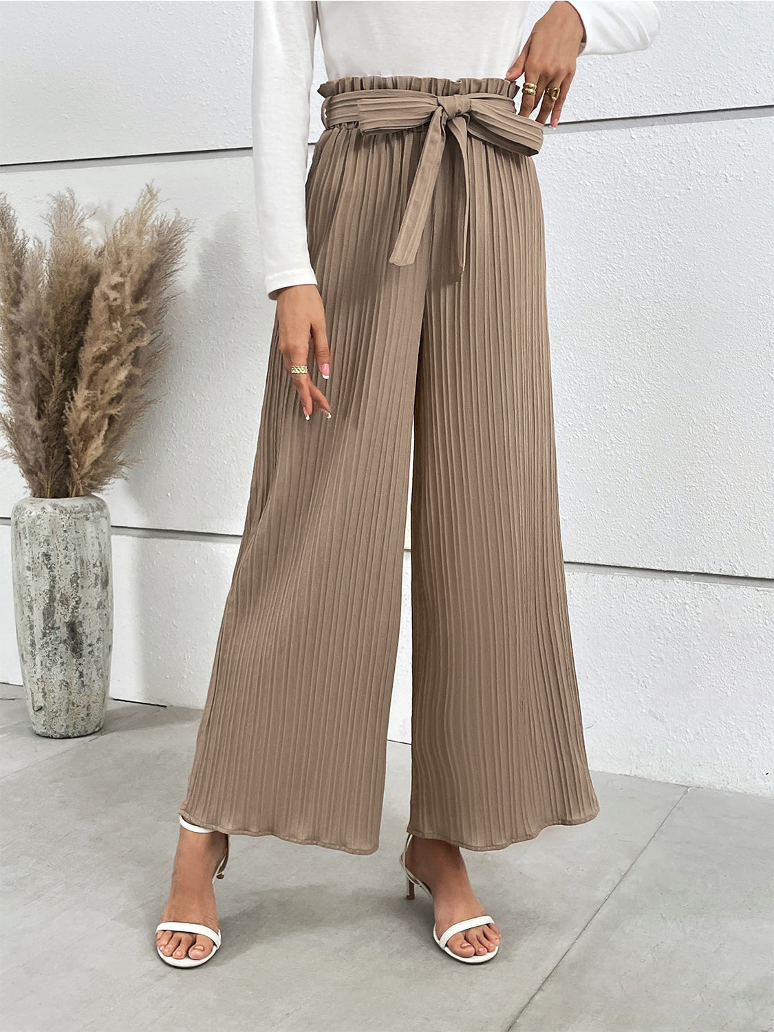 Tied Wide-Leg Pants in Camel