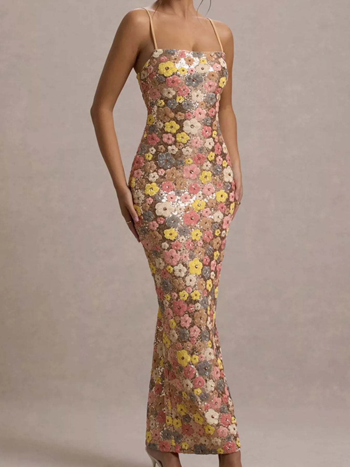 Sequin Embellished Bodycon Maxi Dress in Multicolor