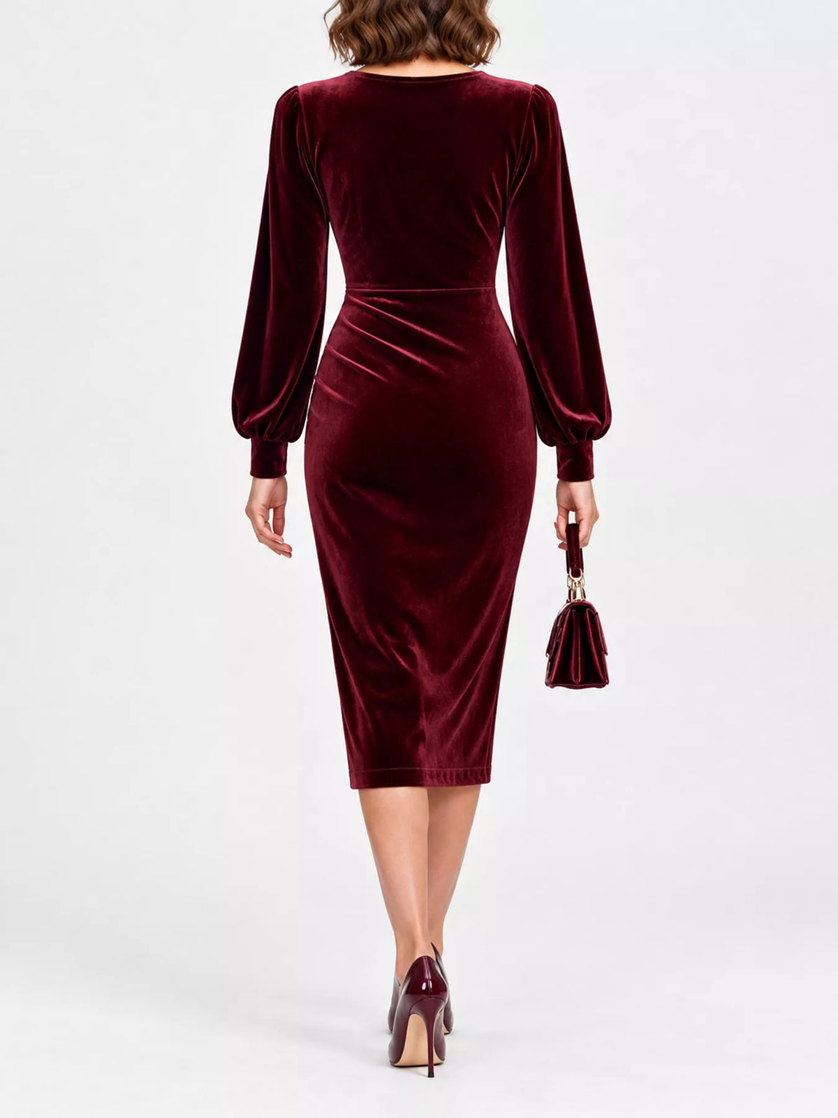 Ruched Velvet Wrap Dress